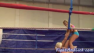 Small-Tit Wrestling Lesbos Get Emotional While Pussylicking in Heated Match