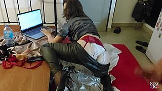 Black leather pants, white panties, and a kinky rendezvous