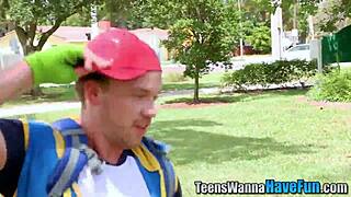 Amateur teen 18+ receives facial cumshot in group party blowjob scene.