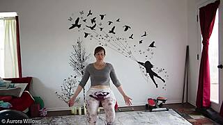 Yoga lesson with cute milf and her tight natural tits