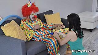 Horny housewife jumps on clown’s stiff rod for fun