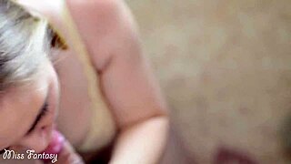 A beautiful woman with green eyes gives a deep blow job for the first time.