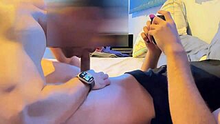 my boyfriend was playing playstation, but i was horny so i deepthroated his big cock and swallowed cum