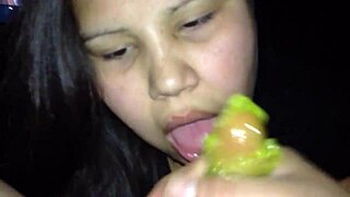 My girlfriend gives me a blow job and a hand job and I cum.