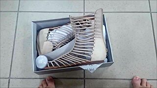 Pretty feet in a shoe shop: would you like to suck them all?
