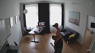 Young blonde boy tries VR blowjob experience