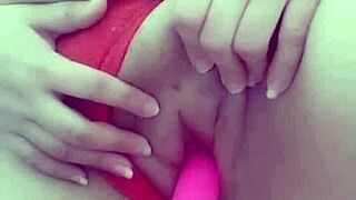 A young Mexican MILF mom masturbates with a follower's toy, her big ass and milky tits on display.