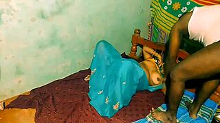 Young couple from an Indian village’s intimate moment in the bathroom