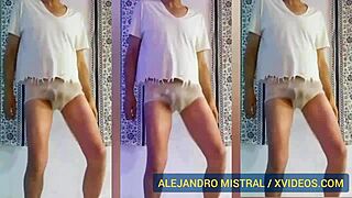 Alejandro Mistral Dances In White And Blue Underwear Close-Up
