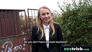 Cute Russian reporter fucked hard in public with clothes on