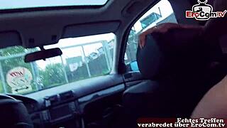 Public sex in a car with a German amateur teen