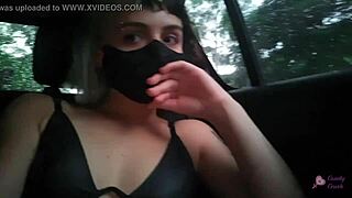 Tattooed wife getting satisfied in the back seat of the Uber