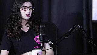 Yumi trap transsexual hides cock in sheer red