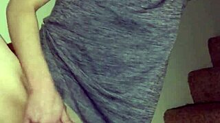 Wife Rubbing Her Pussy on Stairs with Intense Focus