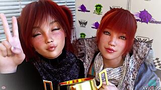 double homework 01 - playing games with hot redhead teens in wild fun