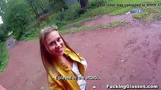 fucking emma with glasses on construction site for blowjob and cum