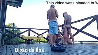 Redhead girlfriend gets outdoor spanking and blowjob action