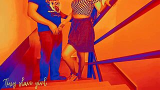 Young amateur teen gets fucked on school stairs