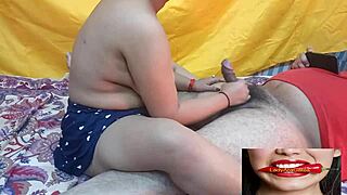 indian girlfriend gives footjob in public outdoor spot with friend and wife watching