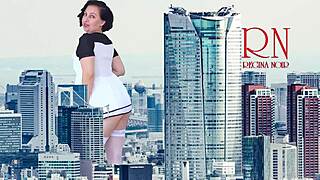 giant lady struts pantyless in city, towering like king kong. her tight pussy amazes all!