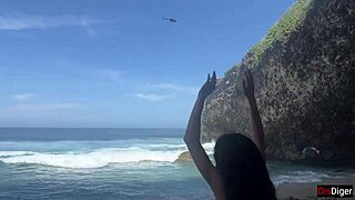 Skinny teen gets creampied on a beach in public