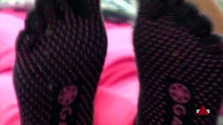 Toe Socks Drive Her Wild in Bedroom Fetish Play. She Can't Resist Touching Herself in Tight Jeans.