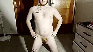 A gay man strips after going to the gym and he has a big dick and hairy armpits