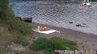 Skinny blonde girlfriend gets pumpped by friend outdoors
