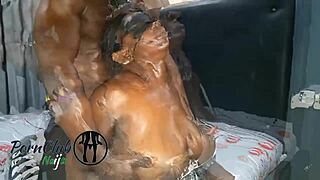 Intense nigerian massage leads to rough doggystyle cumshot
