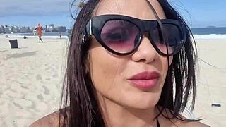 Bent over latina gets doggystyle on Copacabana beach. Full action on XV Red.