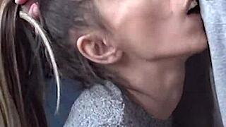 Candie Cross Drops to Knees for Messy Facial Blowjob in Homemade Tape