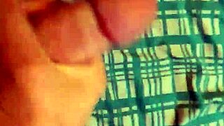 Young twinks evening masturbation and cum shot in bedroom after watching gay porn