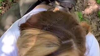 random jogger gets deepthroat blowjob on hiking trail pov