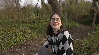 Skinny girl gets fucked in public park by friend