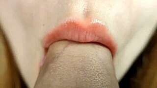 Blonde young 18+ babe gives extreme close-up blowjob in homemade gay couple scene