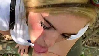 random jogger gets deepthroat blowjob on hiking trail pov