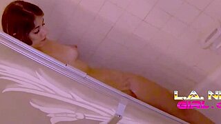 Hot teen 18+ enjoys lesbian anal in the shower