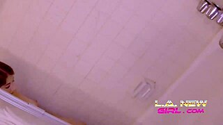 Hot teen 18+ enjoys lesbian anal in the shower
