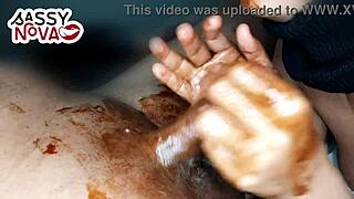 Horny girlfriend sucking black cock with chocolate?