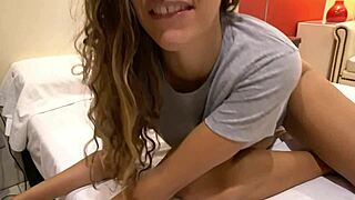 Brunette latina milf wakes you up for jerk off instructions. She rides hard until you burst in her mouth