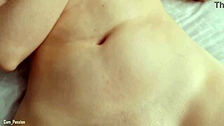 hot amateur couple fucks, cum on shaved belly