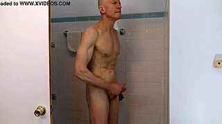 Horny Gay Nudist Strokes Cock in Shower