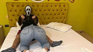 Ghostface receives intense deepthroat blowjob on Halloween.