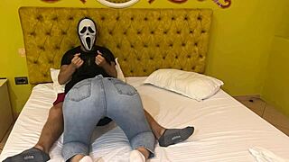 Ghostface receives intense deepthroat blowjob on Halloween.