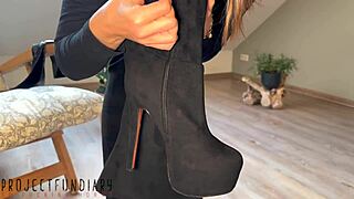 Big-boobed slut gets her ass torn up in boots