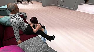 Young Brunette Meets Grandfather at Edmond’s Home for Web Chat and Old-Young Creampie Action