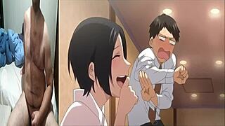 The continuation of the hot scene with the busty wife from the hentai movie