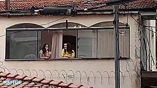 Fucked My Friend Bent Over on the Porch! Got Naked for the Public to See Our Gaping Pussies!