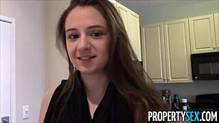 Young real estate agent with big natural tits bangs client in homemade clip