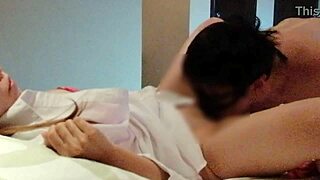 Big-Breasted Japanese Beauty Fingered in Red Bra